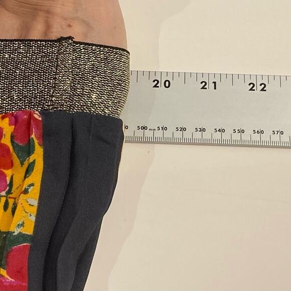 New Anthropologie Pant XS Floral Colorblock Pleated Wide PullUp Gold Waist Lined - Picture 11 of 15
